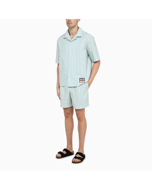 Maison Kitsuné Blue Striped Cotton Shorts for men