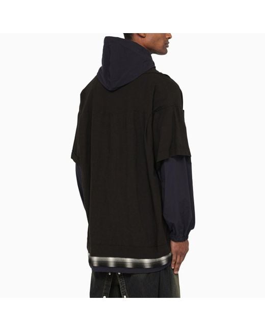 Maison Mihara Yasuhiro Black Three-Layer Hooded Shirt for men