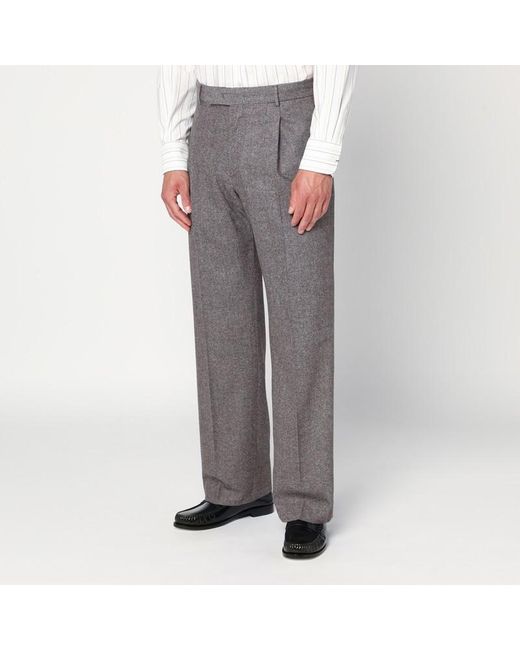 PT Torino Gray Light Wool Pants With Pleats for men
