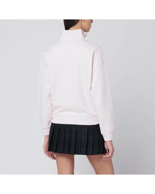 Felpa con mezza zip chiara con patch logo di Maison Kitsuné in White