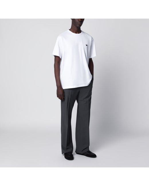 Prada White Boxy Cotton Crew-Neck T-Shirt With Triangle Logo for men