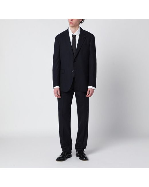 Lardini Black Pinstripe Wool Single-Breasted Suit for men