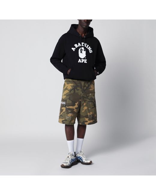 A Bathing Ape Black Hoodie With Logo Print for men