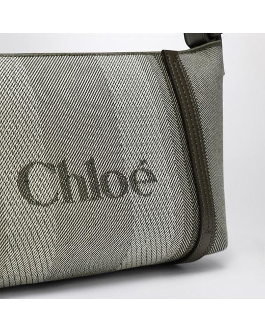 Borsa carry a righe verde scura in tela di Chloé in Metallic
