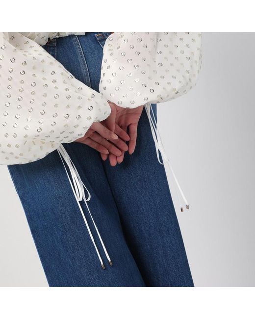 Top arricciato in misto seta a pois in lurex di Chloé in White