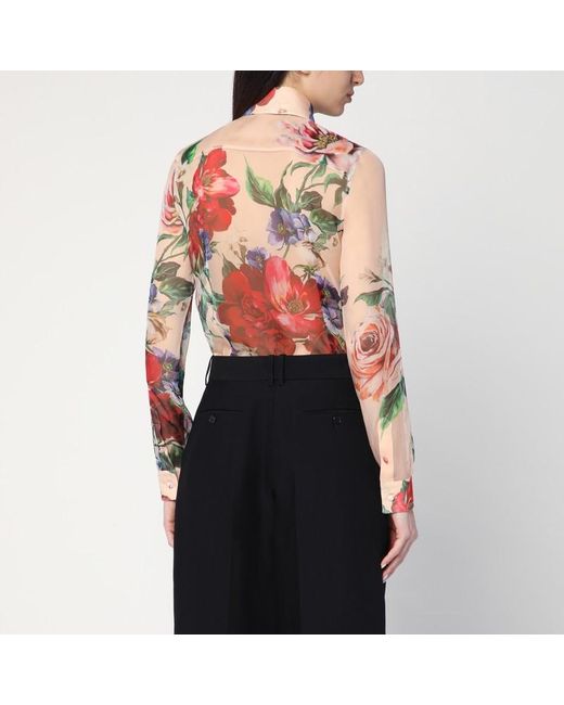 Camicia con stampa floreale in seta di Dolce & Gabbana in Red