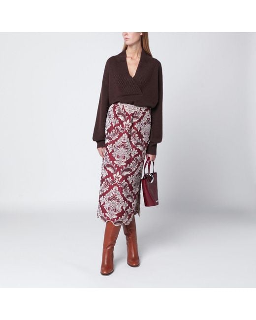 Farm Rio Red Bordeaux Jacquard Midi Skirt