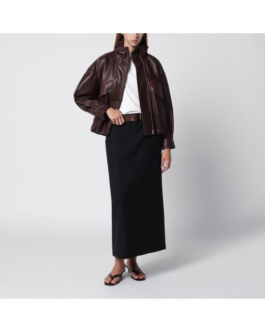 Nour Hammour Brown Roland Ebony Leather Bomber Jacket