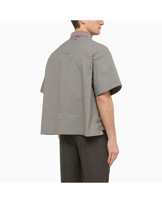 Thom Browne Gray Striped Short-sleeved Shirt for men