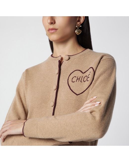 Chloé Natural Light Wool And Cashmere Logo Cardigan