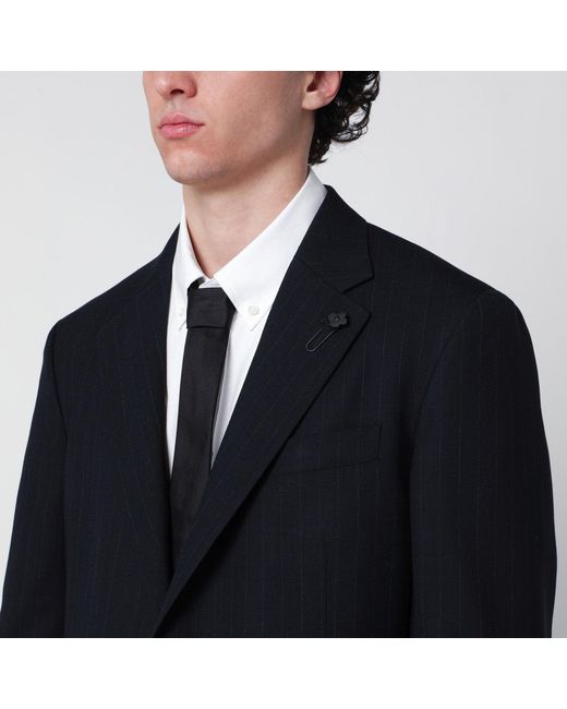Lardini Black Pinstripe Wool Single-Breasted Suit for men