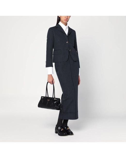 Giacca navy motivo gessato in lana di Thom Browne in Blue