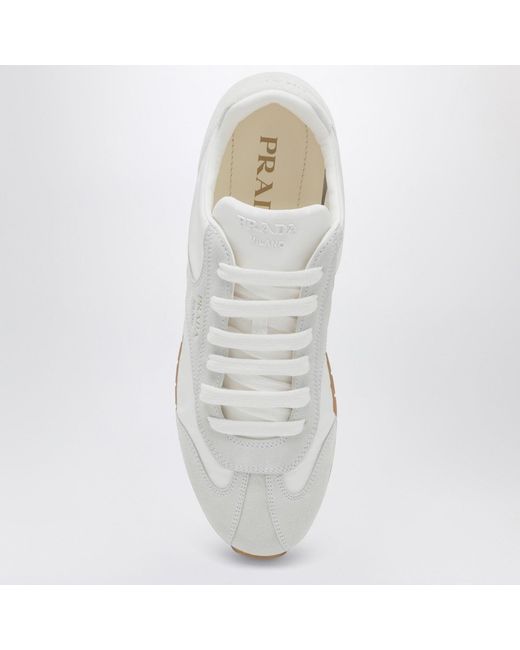 Prada White Sneakers With Suede Inserts