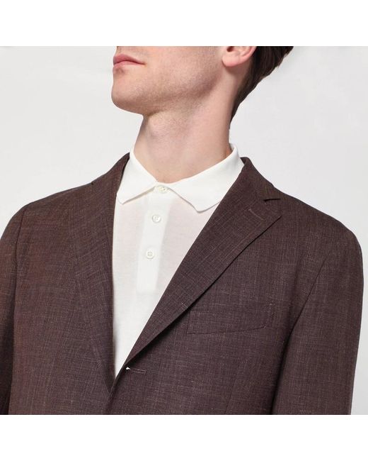 Giacca monopetto in misto lino di Santaniello in Brown da Uomo