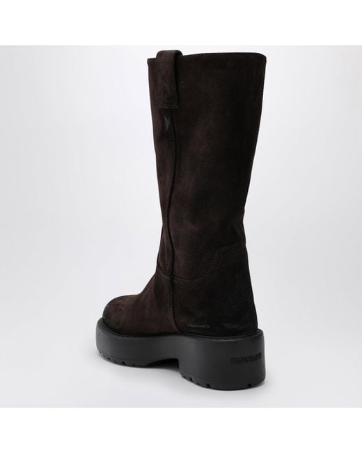 Miu Miu Black Dark Suede Leather Boot