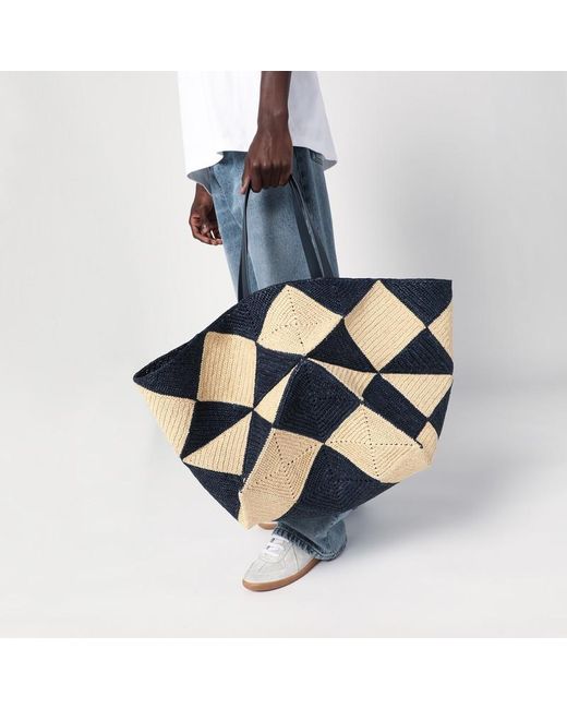 Borsa puzzle fold tote xxl /navy in rafia di Loewe in Black da Uomo