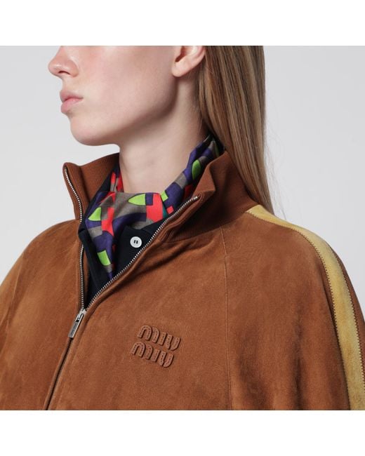 Miu Miu Brown Waxed Suede Leather Jacket