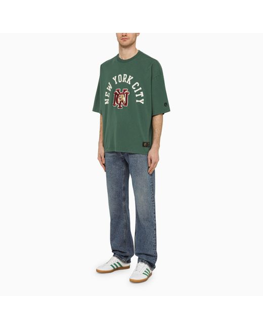 Champion Green Cotton T-shirt With Logo Embroidery for men