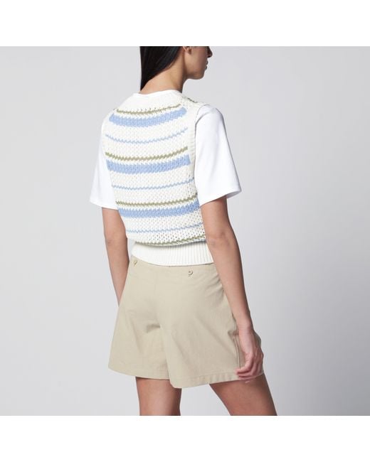 DUNST Gray Ivory//Light Striped Crochet-Effect Vest