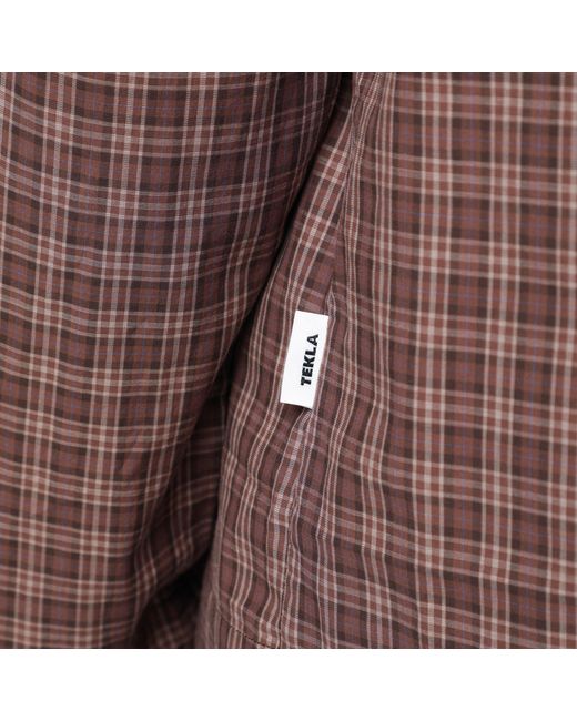Tekla Brown Serra-Colored Cotton Pajama Shirt With Check Pattern for men