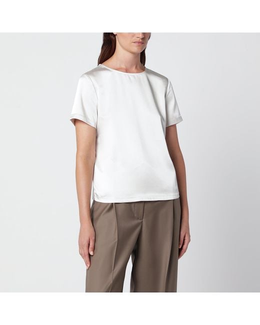 Weekend by Maxmara White Cream Satin Crew Neck T-Shirt