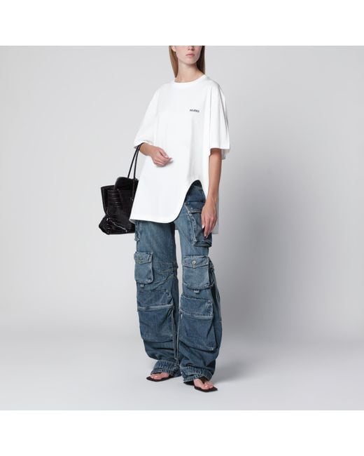 The Attico White Oversized Cotton Jersey T-Shirt With Cutout Hem