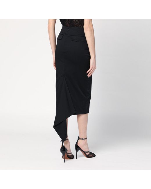 Thelatest Black Cotton Midi Skirt