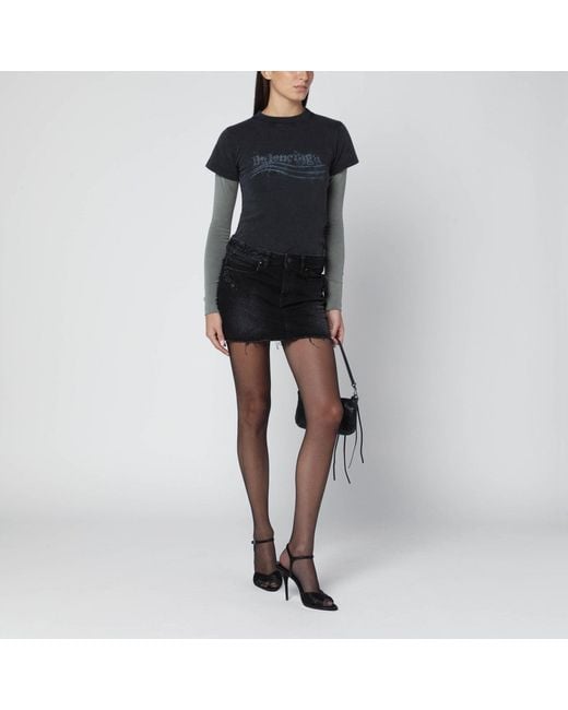 Balenciaga Black Washed City Mini Denim Skirt