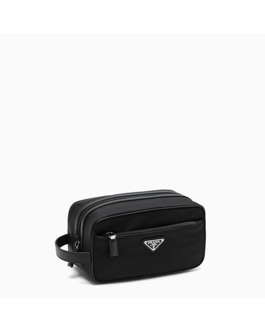 Prada Black Re-nylon And Leather Pouch for men