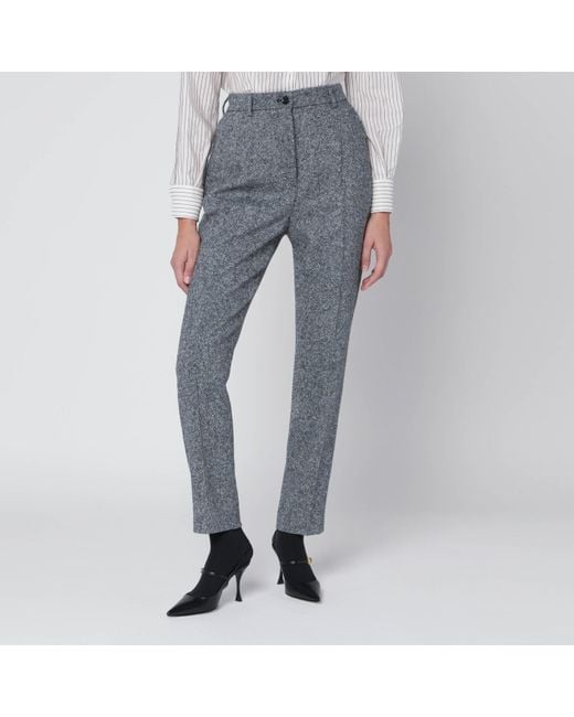 Dolce & Gabbana Blue Wool-Blend Dotted Trousers