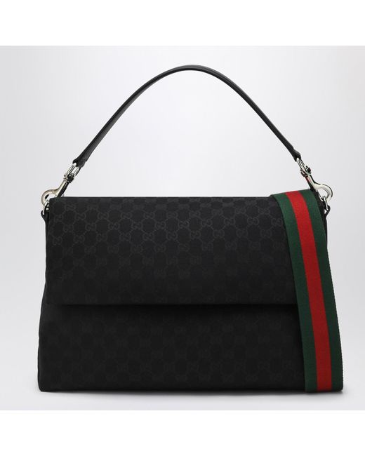 Gucci Black Gg Medium Shoulder Bag With Web Strap for men