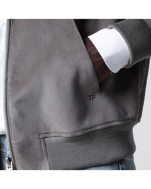 Tom Ford Gray Titanium Suede Bomber Jacket for men