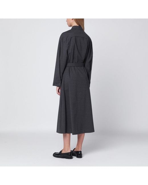P.A.R.O.S.H. Black Anthracite Belted Shirt Dress Wool