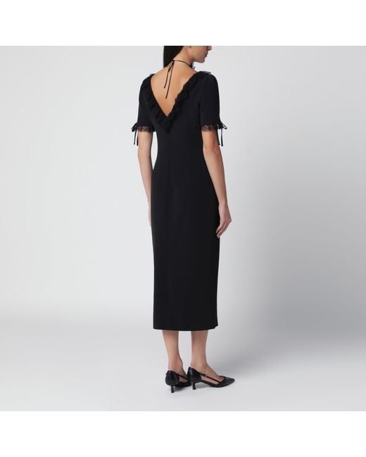 Alessandra Rich Black Midi Dress With Lace Insert