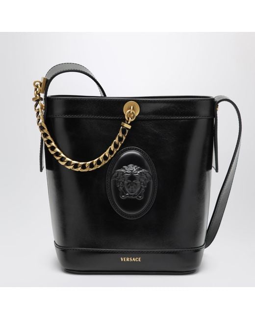 Versace Black Leather Bucket Bag