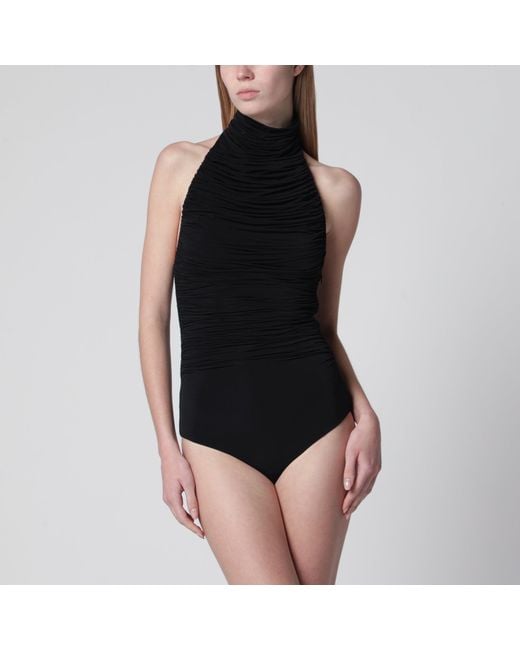Francesco Murano Black Draped Viscose-Blend Bodysuit