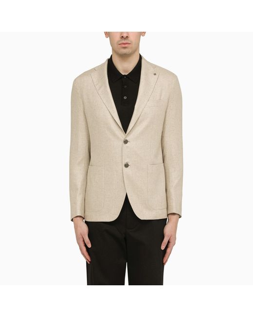 Tagliatore Natural Beige Silk Single Breasted Jacket for men