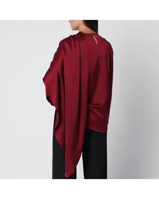 Source Unknown Red Koa Draped Satin Blouse