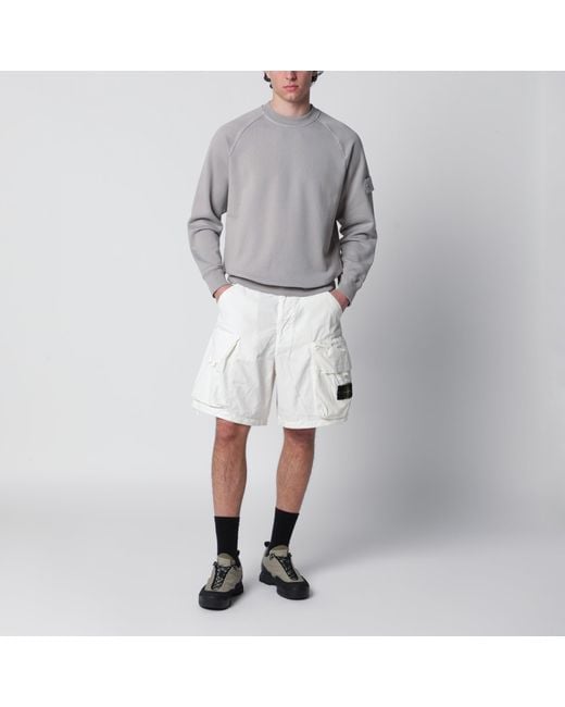 Stone Island White Cotton And Nylon Ripstop Cargo Shorts for men