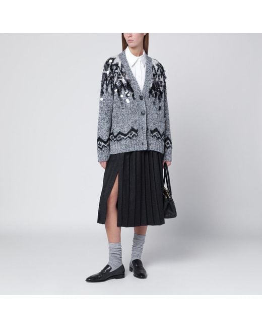 Roberto Collina Black Wool Blend Cardigan With Sequins