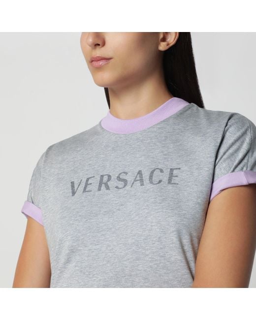 Versace Gray Reversible/Lilac Cotton Jersey T-Shirt