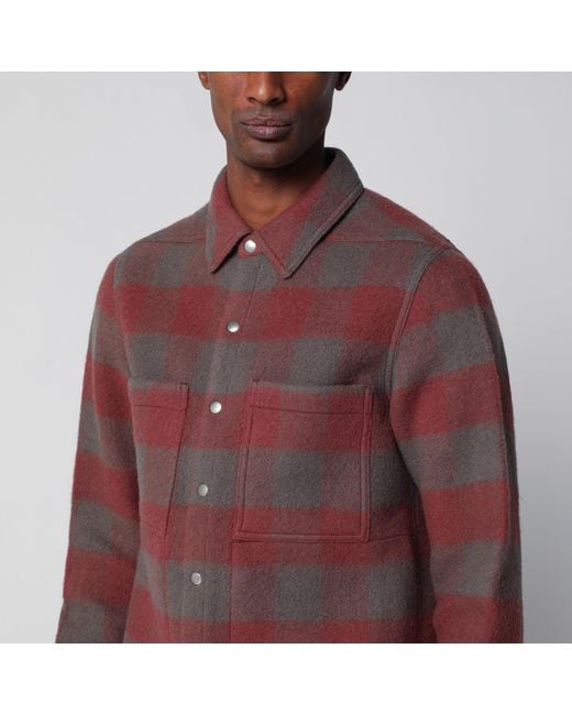 Rick Owens Red Plaid Wool Shirt-Jacket for men