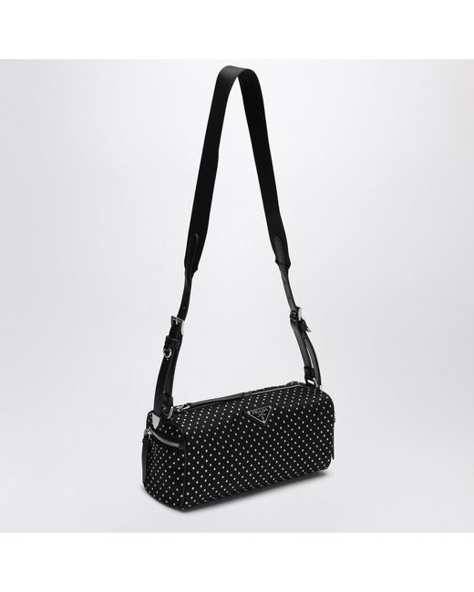 Prada Black Mini Re-Nylon Shoulder Handbag With Studs
