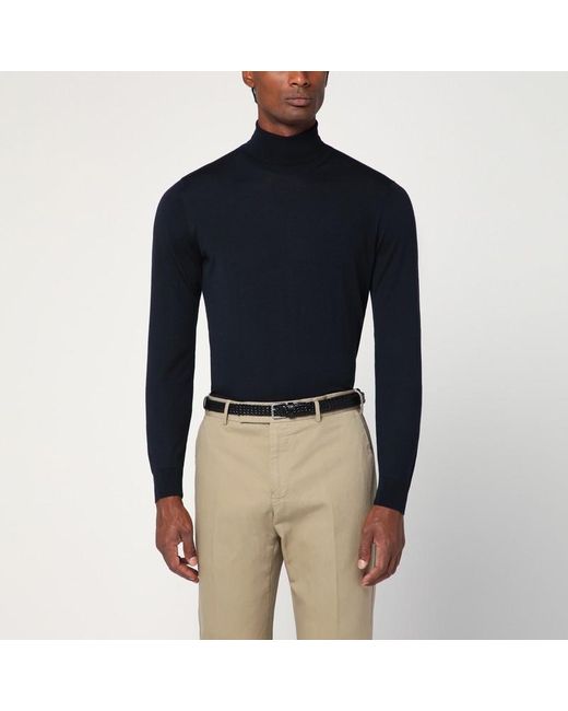 Drumohr Blue Wool Turtleneck Sweater for men