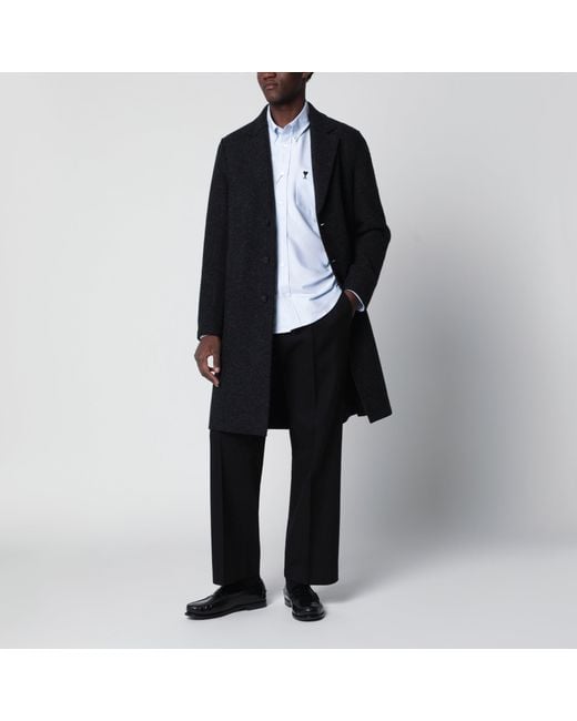 Harris Wharf London Black Anthracite Single-Breasted Wool Coat for men