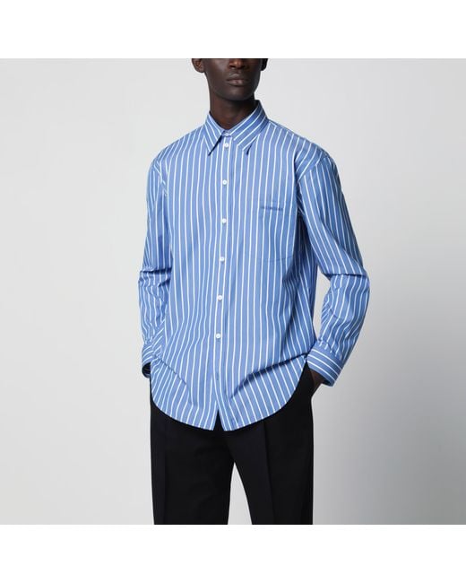 Balenciaga Blue Striped Cotton Shirt for men