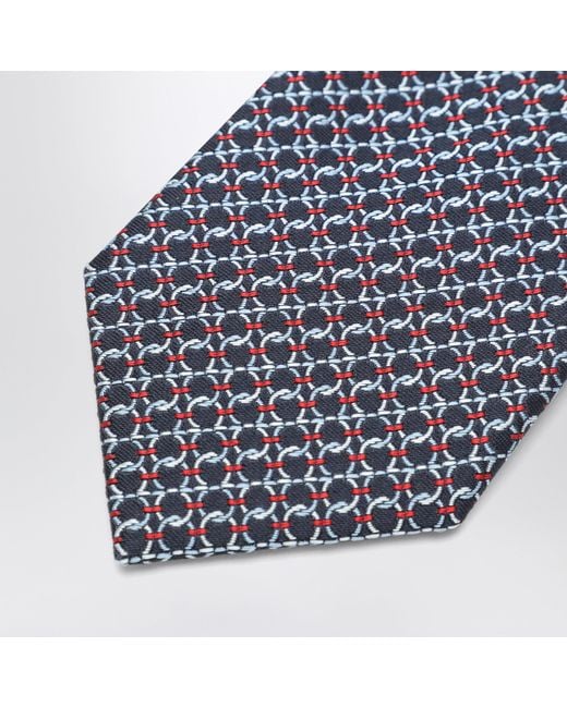 Ferragamo Blue Dark Gancini Silk Jacquard Tie for men