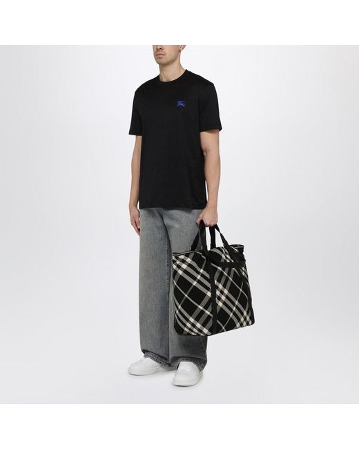 Tote bag /calico in misto cotone con motivo check di Burberry in Black da Uomo