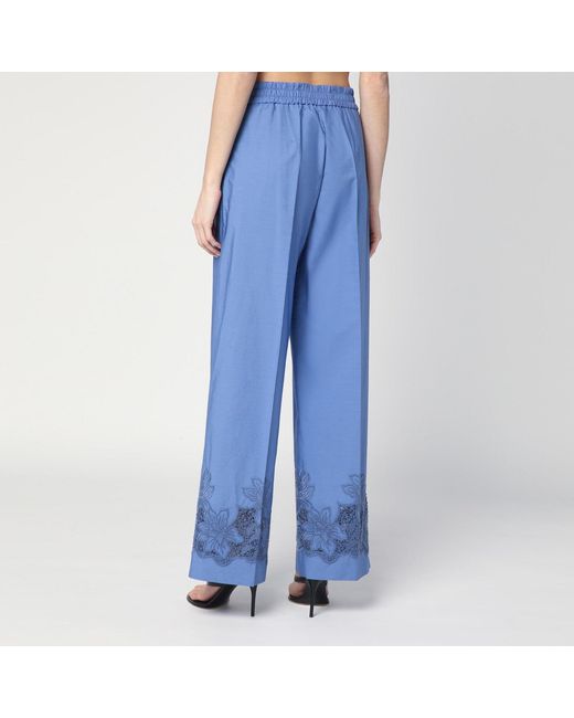 P.A.R.O.S.H. Blue Embroidered Cotton Pants