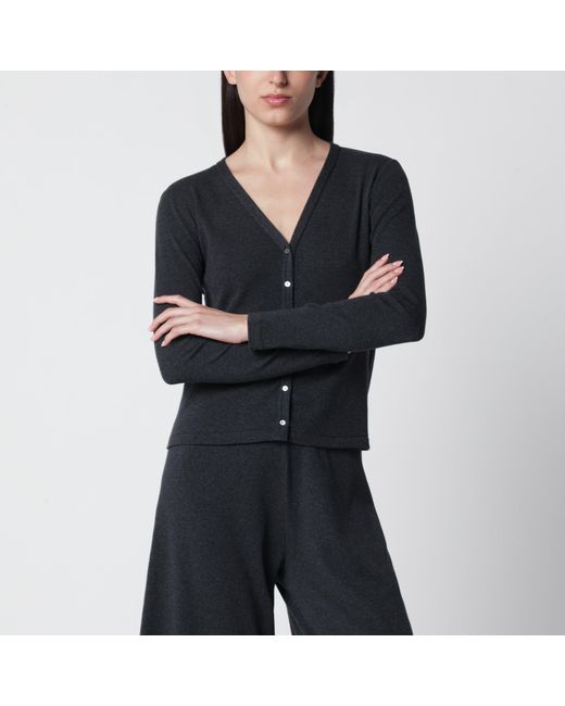 The Row Blue Cresp V-Neck Ribbed Cotton Cardigan
